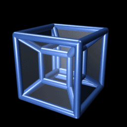 แอนิเมชั่นของ tesseract ที่เปลี่ยนรูปหรือ 4-cube