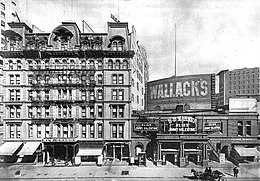 Photo of Wallack's 30th Street theater in 1910 with The New Grand Hotel on the left