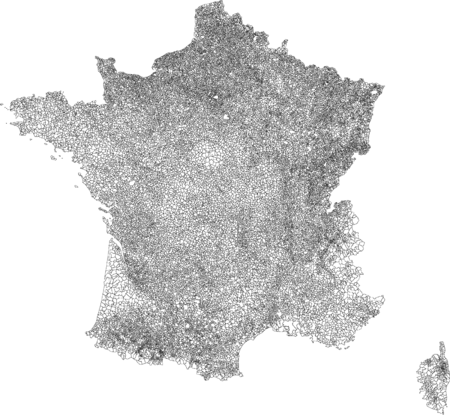 Mapa das 36.569 comunas da França metropolitana