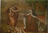 Christ with Saint Teresa of Avila, holding a thorn to pierce her heart