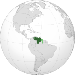 Land controlled by Venezuela shown in dark green; claimed but uncontrolled land shown in light green.