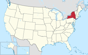 Mapa dos Estados Unidos com Nova York em destaque
