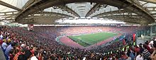 An internal panoramic view of the Stadio Olimpico, sold-out for the football match between Roma and Genoa, 28 May 2017.