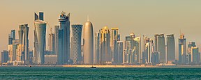 Die skyline van Doha in die oggend