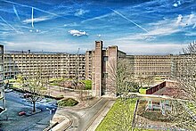 Panorama of a brutalist housing estate