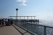 The end of Steeplechase Pier as viewed from the ocean. This view faces the Parachute Jump