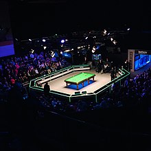 A view of a snooker arena from the stands