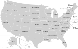 सफेद.svg names नामों के साथ संयुक्त राज्य अमेरिका के राज्यों का नक्शा
