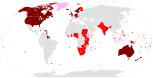 wêreldkaart wat lande toon waar 'n Germaanse taal die primêre of amptelike taal is