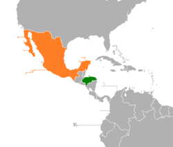 Mapa que indica ubicaciones de Honduras y México