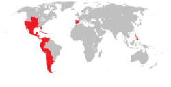 O Império Espanhol em sua maior extensão durante a segunda metade do século 18