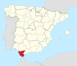 カディスが強調表示されたスペインの地図