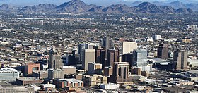 Phoenix AZ Downtown from airplane (cropped).jpg