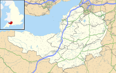 Mapa de Somerset, con un punto rojo que muestra la posición de Bath en la esquina noreste