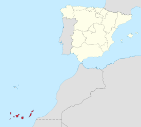 ที่ตั้งของหมู่เกาะคะเนรีเทียบกับแผ่นดินใหญ่ของสเปน