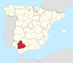 セビリア州が強調表示されたスペインの地図