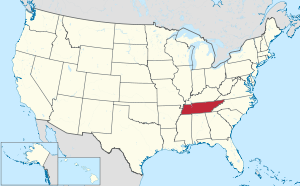 Mapa de los Estados Unidos con Tennessee resaltado