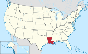 แผนที่ของสหรัฐอเมริกาที่มีการเน้นหลุยเซียน่า