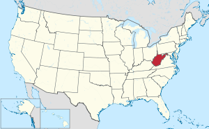 Mapa de los Estados Unidos con Virginia Occidental resaltada