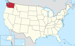 Washington se encuentra en la costa oeste a lo largo de la línea que divide a los Estados Unidos del vecino Canadá. Corre íntegramente de oeste a este. Incluye una pequeña península a través de una bahía que es discontinua con el resto del estado, junto con una rareza geográfica en Columbia Británica, Canadá.