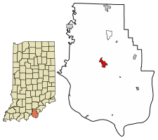 हैरिसन काउंटी, इंडियाना में Corydon का स्थान।