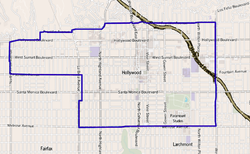 Mapa del barrio de Hollywood de Los Ángeles según lo delineado por Los Angeles Times