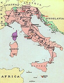 color map of Italy in red claimed by Fascists in the 1930s
