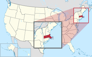 خريطة للولايات المتحدة مع إبراز ماساتشوستس