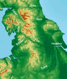A relief map of the Pennines