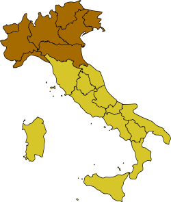 แผนที่ของอิตาลีเน้นอิตาลีตอนเหนือ