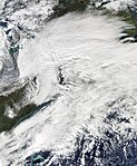 The 2011 October nor'easter is seen via satellite.