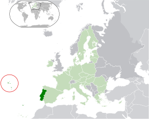 Ubicación de las Azores dentro de la Unión Europea