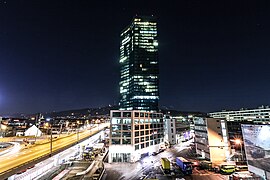 Prime Tower at night.