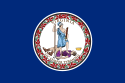 Bandera azul marino con el Sello circular de Virginia centrado en ella.