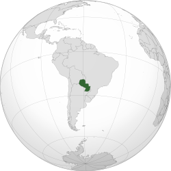 ตำแหน่งของปารากวัย (สีเขียวเข้ม) ในอเมริกาใต้ (สีเทา)