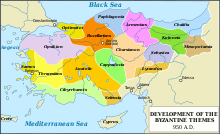 Map of Byzantine Empire showing the themes in circa 950
