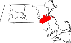 Kaart van Massachusetts met die aandag op Norfolk County