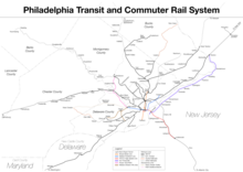 เส้นทางรถไฟมาบรรจบกับ Center City Philadelphia ในรูปแบบฮับและก้าน