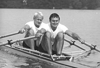 Two rowers with two oars each