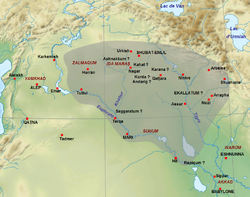 Map showing the approximate extent of the Upper Mesopotamian Empire at the death of Shamshi-Adad I c. 1721 BC.
