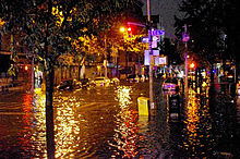 Lower Manhattan's Avenue C is seen flooded.
