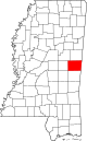 State map highlighting Kemper County