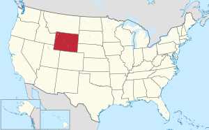 Kaart van die Verenigde State met Wyoming uitgelig