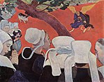 Paul Gauguin painting The Vision After the Sermon from 1888 nuns gathering around a small angel