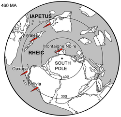 Paleogeografia do Pólo Sul Ordoviciano Médio - 460 Ma.png