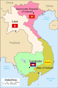 Map showing the partition of French Indochina following the 1954 Geneva Conference