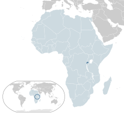 रवांडा का स्थान (गहरा नीला) - अफ्रीका में (हल्का नीला और गहरा भूरा) - अफ्रीकी संघ में (हल्का नीला)