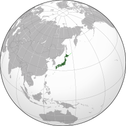 Projeksie van Asië met die Japanse gebied groen gekleur
