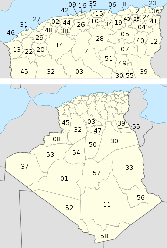 Algeria, administrative divisions 2019 (+northern) - Nmbrs (geosort) - monochrome.svg