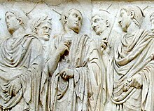 Bas-relief of five Roman priests